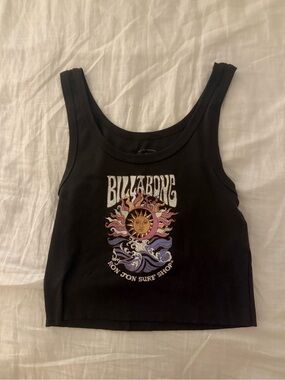 Billabong Black Crop Tank with Sun & Wave Graphic